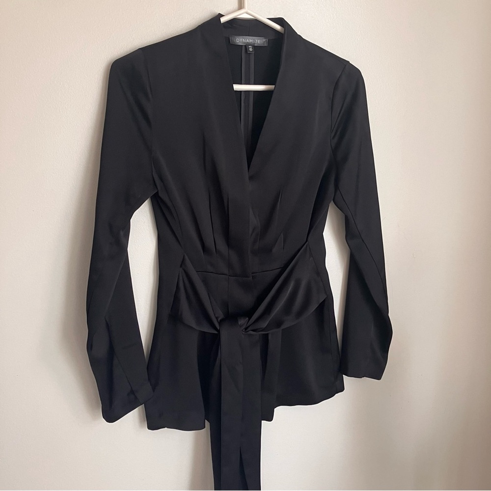 Dynamite Satin Structured Blazer with Front Tie